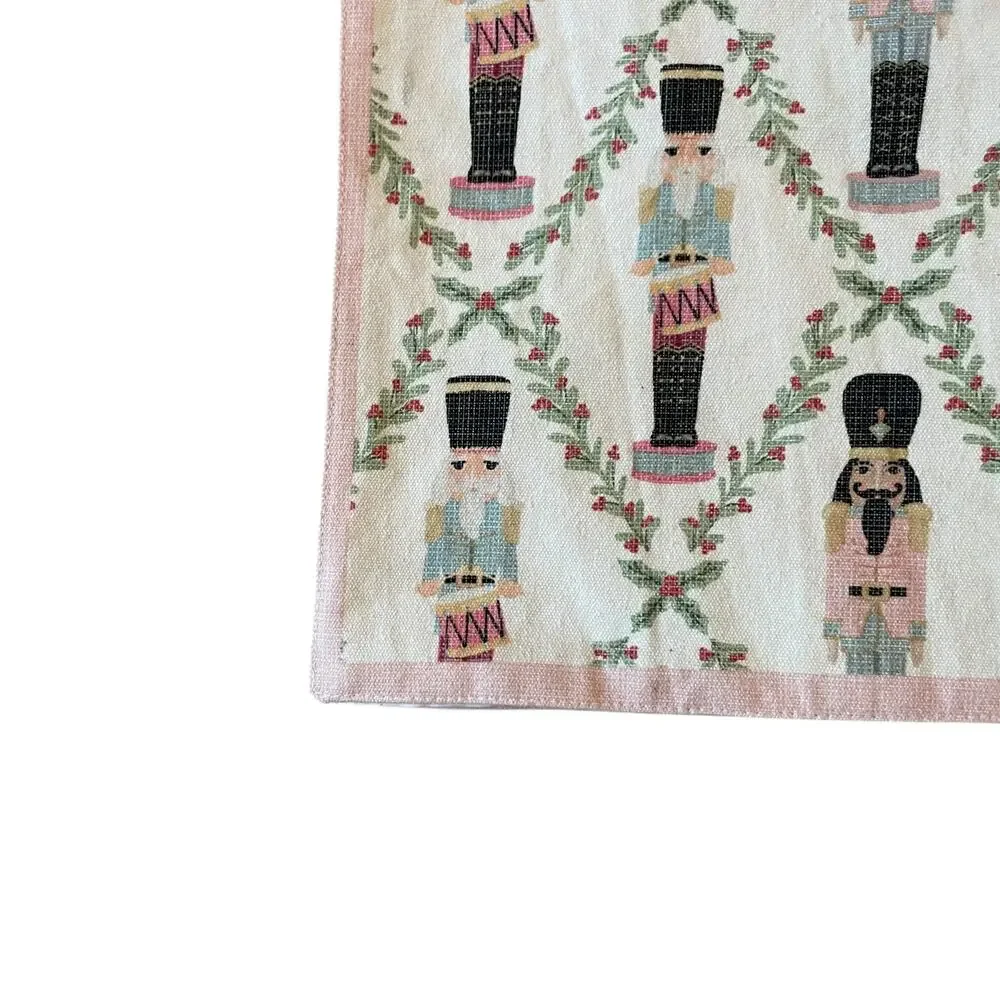 Lillian August Christmas Placemats 4pc NUTCRACKER DRUMMER BOY Pink Border New